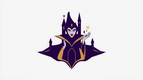 An elegant geometric logo design featuring a classic Disney villain with refined features casting a spell within a stylized c