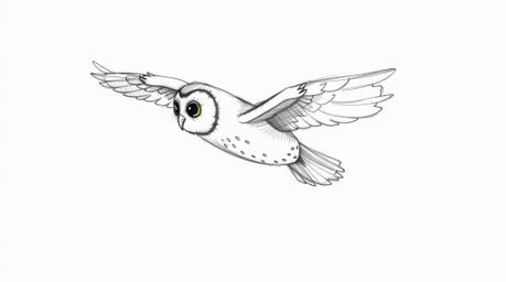 A hand-drawn sketch in the style of Pixar portrays a blind owl, rendered with textured pencil strokes and rough lines, engagi