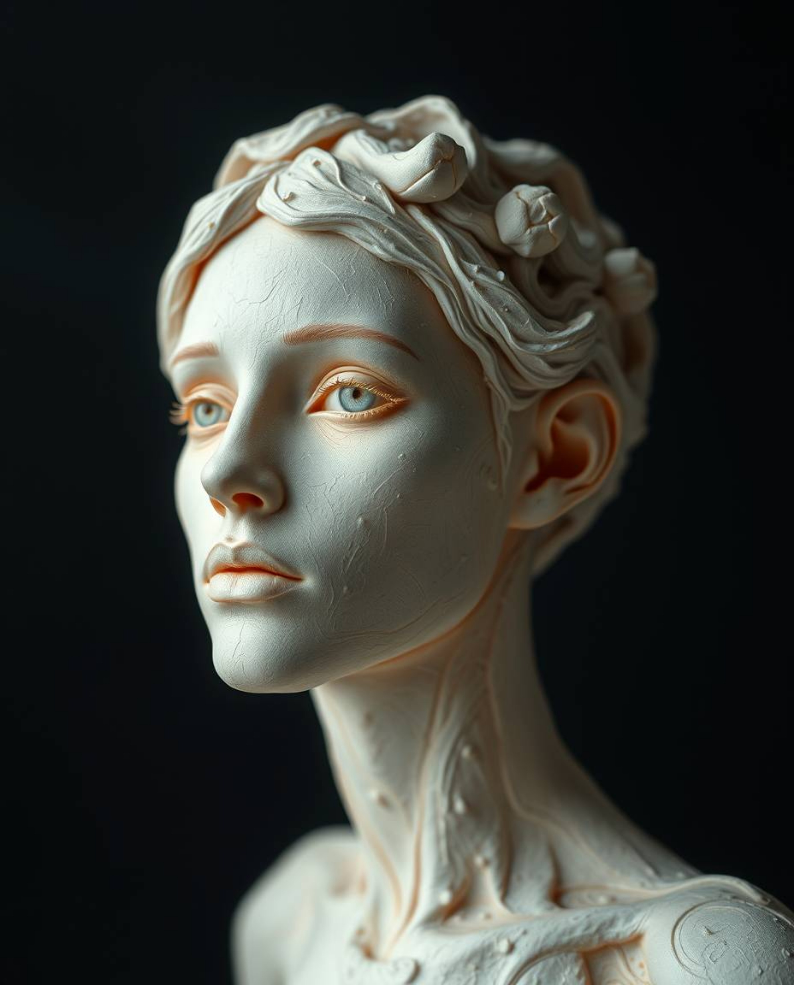 Discover stunning digital glitch art portraits with a sculptural clay aesthetic.  These pieces blend ethereal and spiritual v