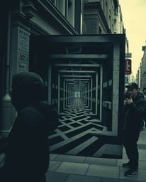 Explore the unsettling beauty of candid street photography interwoven with Escher-style impossible geometry. This series capt
