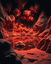This sculptural clay art masterfully depicts the reflections of fiery clouds in a mountain lake, brought to life with high-co