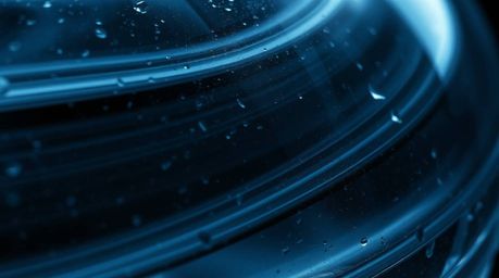 This captivating image features a close-up detail of a glass object reflecting smooth gradient textures, rendered in a futuri
