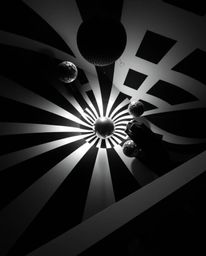 Explore a dreamlike and surreal world with this black and white geometric optical illusion image. The intense dramatic lighti