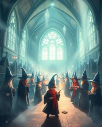 Discover a magical school brimming with young wizards, bathed in soft pastel hues and dramatic chiaroscuro lighting. Experie