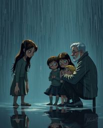 Experience a Pixar-style family reunion unlike any other, set in a wet and rainy scene that evokes an eerie and creepy atmosp