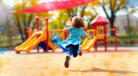 A captivating watercolor painting depicts a dramatic slow-motion run through a playground.  The artwork utilizes vibrant comp
