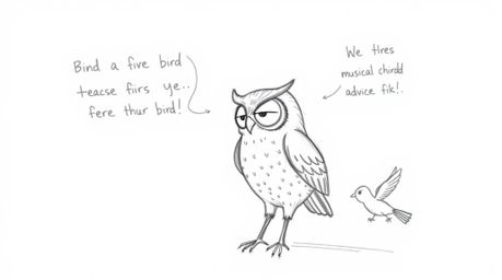 A heartwarming hand-drawn sketch, envisioned in the style of Pixar, portrays a sight-impaired owl with captivating textured p