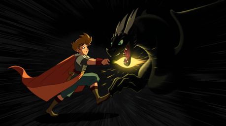 A captivating image showcasing a charming prince locked in a fierce battle against a dragon, rendered in a dynamic 1950s anim