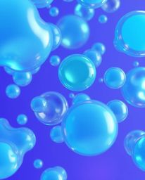 This captivating 3D render showcases cool-colored fluid, translucent, and organic blobs gracefully floating in space. A predo