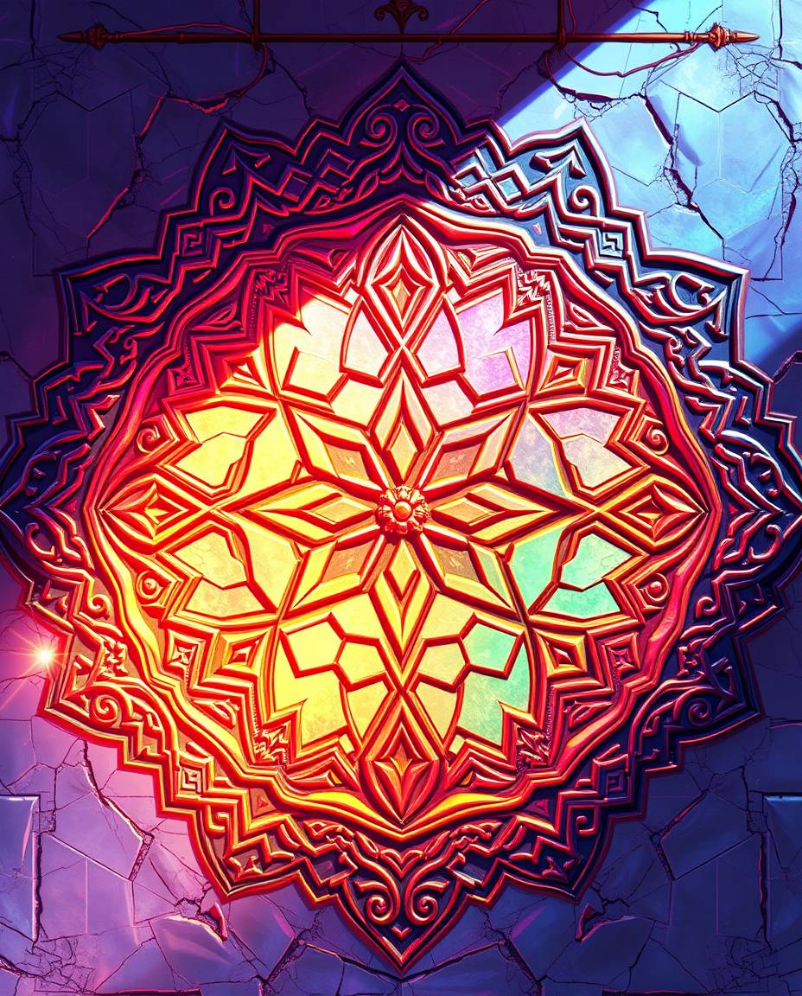 Experience a mesmerizing blend of fantasy and history with this isekai anime style illustration. Iridescent colors dance acro
