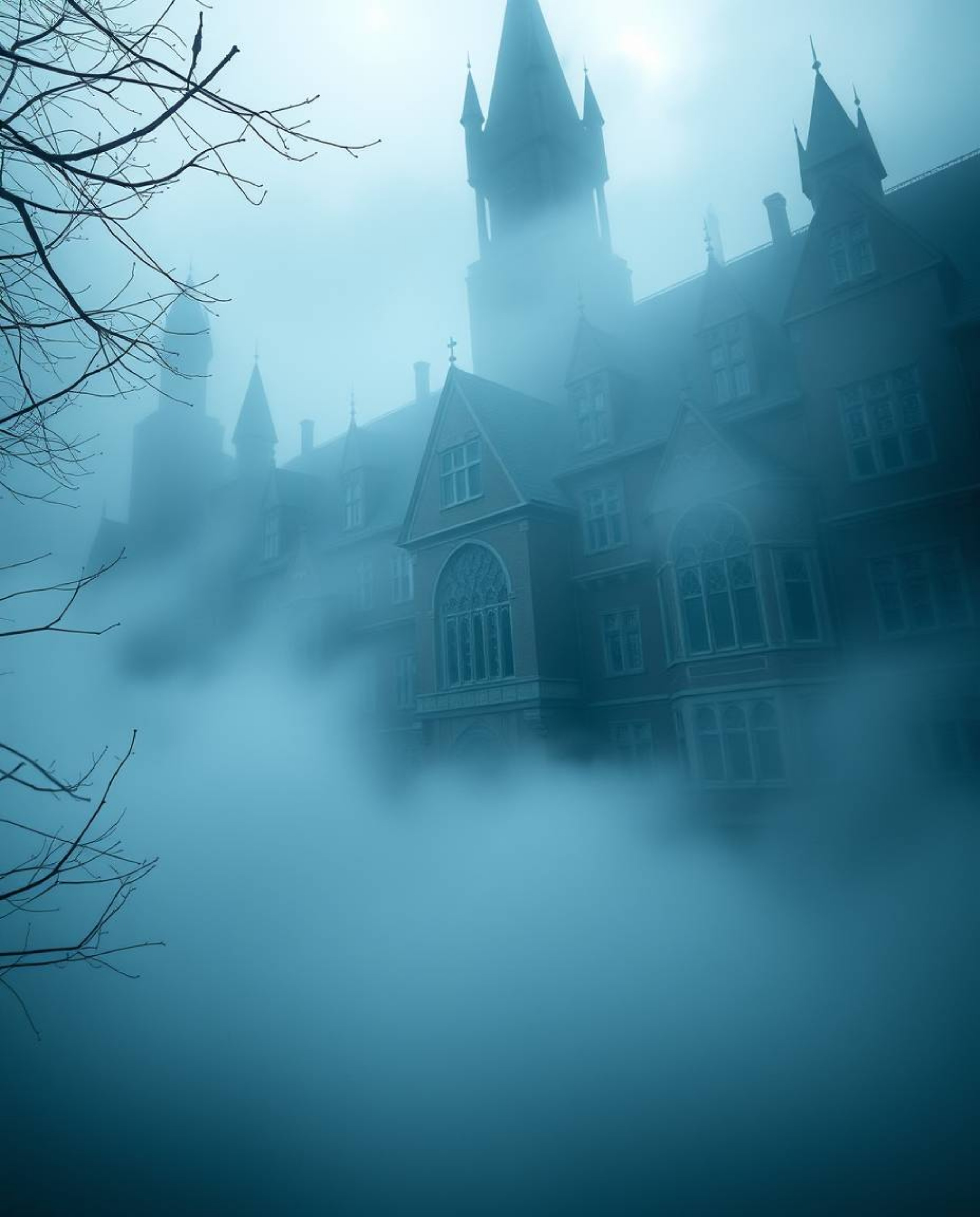 Explore a mystical school brimming with young wizards, cloaked in a dense fog that partially obscures its refined features. D