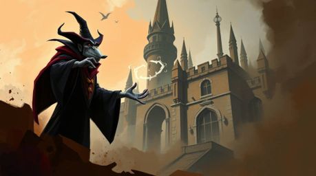 A dynamic digital sketch showcases a classic Disney villain conjuring a spell within an ancient castle. Loose painterly stro