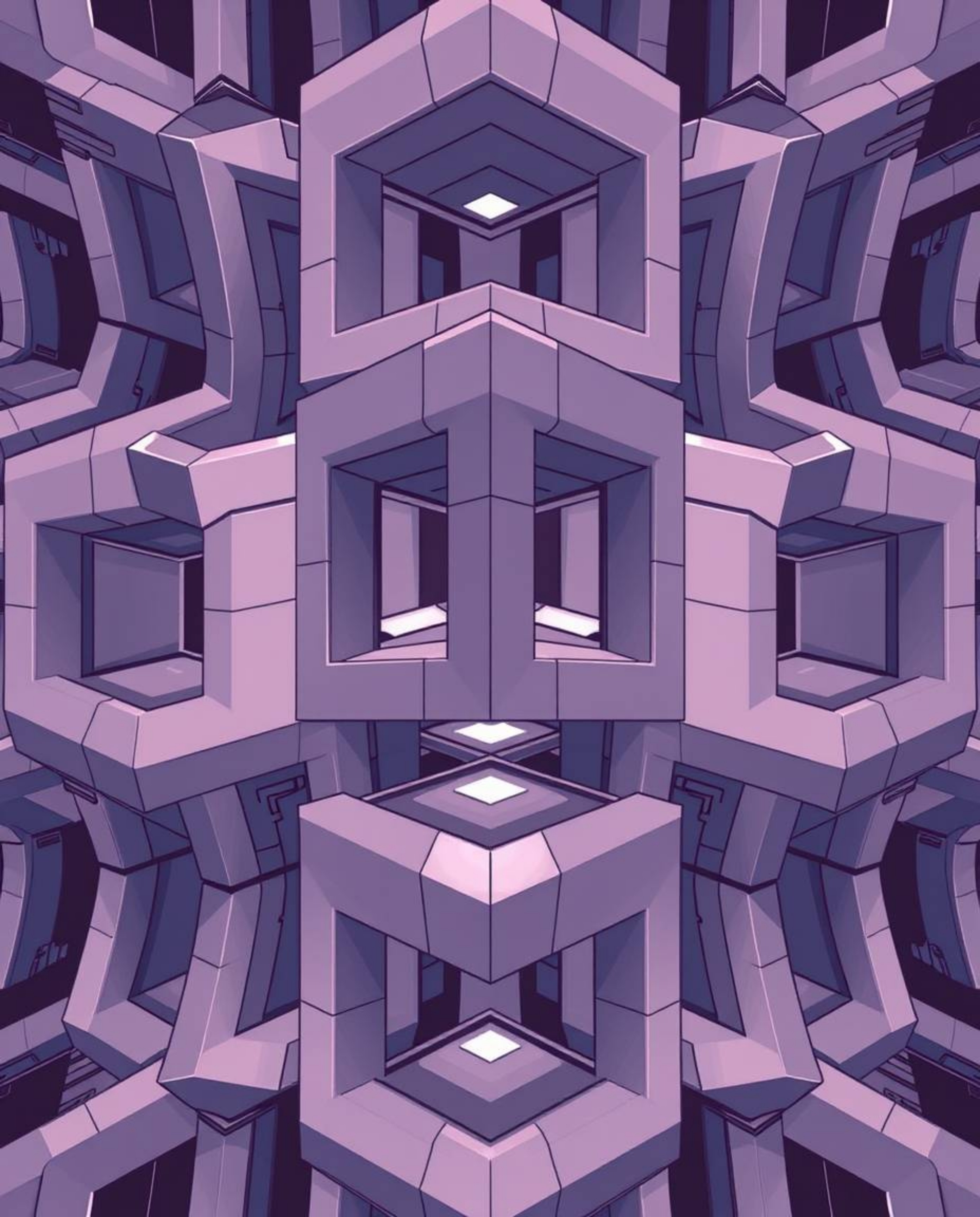 A mesmerizing futuristic sci-fi illustration showcases a repetitive cube pattern in the style of Escher's impossible geometry