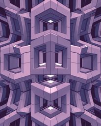 A mesmerizing futuristic sci-fi illustration showcases a repetitive cube pattern in the style of Escher's impossible geometry