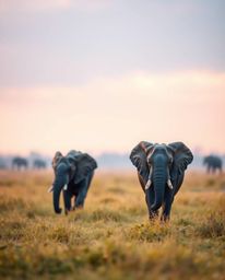 A gentle and soothing image with soft pastel colors and a blurred bokeh background, maintaining a sharp focus on elephants wa