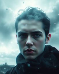 Discover stunning digital glitch art portraits featuring intense dramatic weather and a soft, dreamy atmosphere.  Experience 