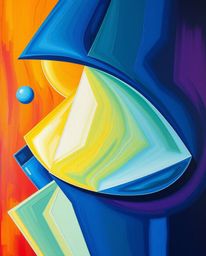 Explore a dynamic and bold acrylic painting featuring 3D shapes with a smooth gradient texture, rendered in a futuristic art 