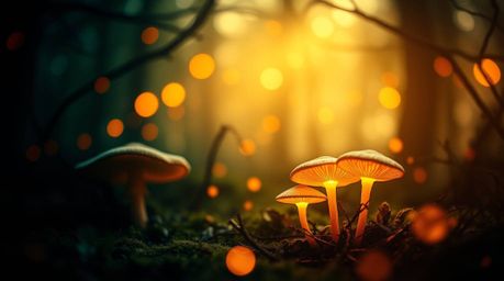 Discover captivating fine art photography featuring a vintage-style enchanted forest brimming with glowing mushrooms.  Experi