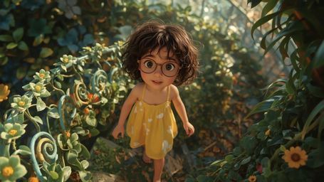 A highly detailed, high-resolution stock photo featuring a bright-eyed, bespectacled young girl with a genius-level intellect
