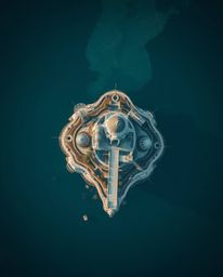 This image showcases a surreal floating island with bizarre and captivating architecture, captured from an overhead bird's ey