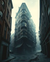 Immerse yourself in a surreal street scene where buildings fold and twist into impossible shapes. Experience the eerie and cr