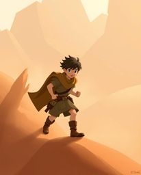 Embark on a captivating Disney-esque desert adventure with a brave hero, set against a mystic and enchanting backdrop of natu