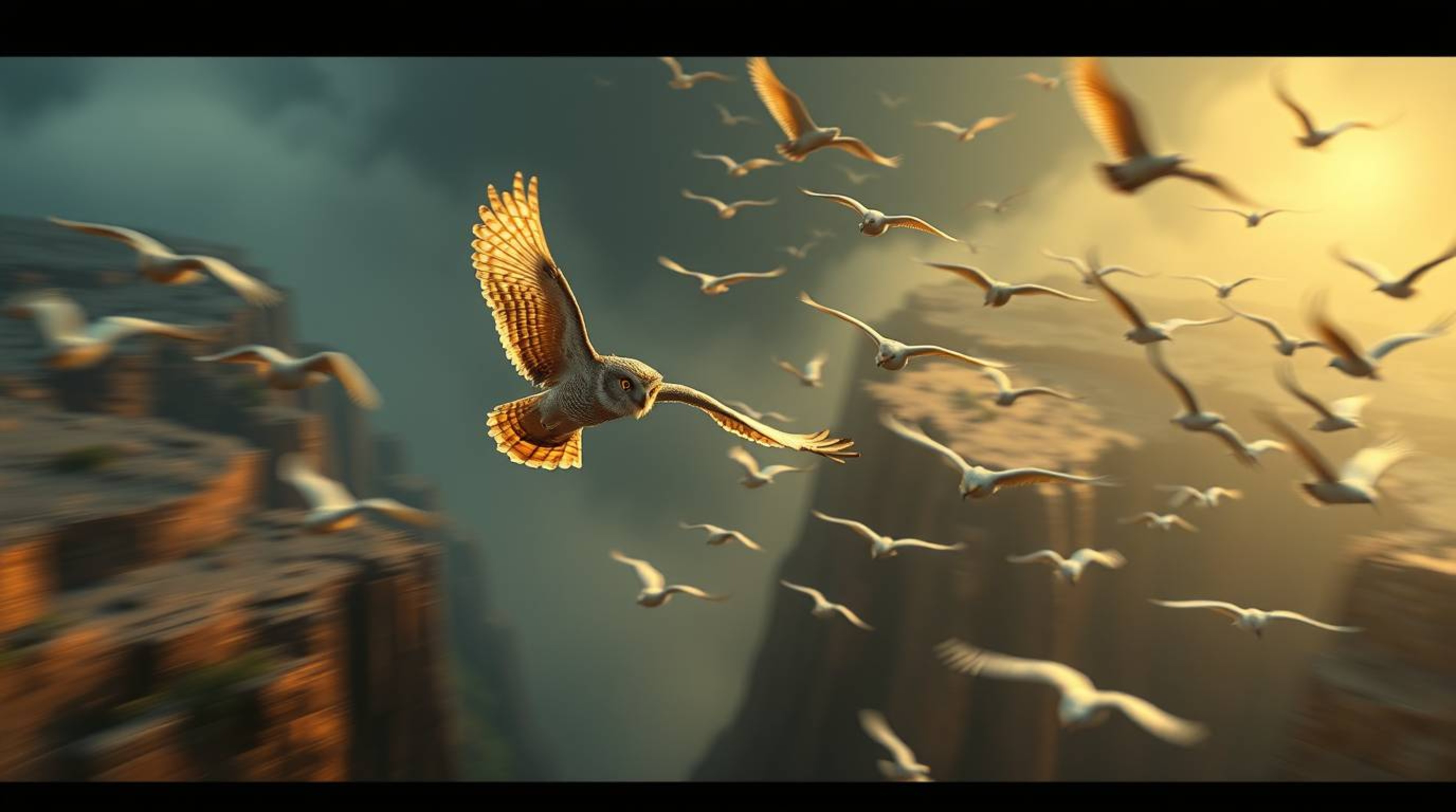 This cinematic, long-exposure photograph portrays a magical moment of guidance and flight. Rendered in a charming Pixar style