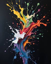 Explore the captivating allure of a classic oil painting featuring dynamic and colorful splashes against a stark black backgr