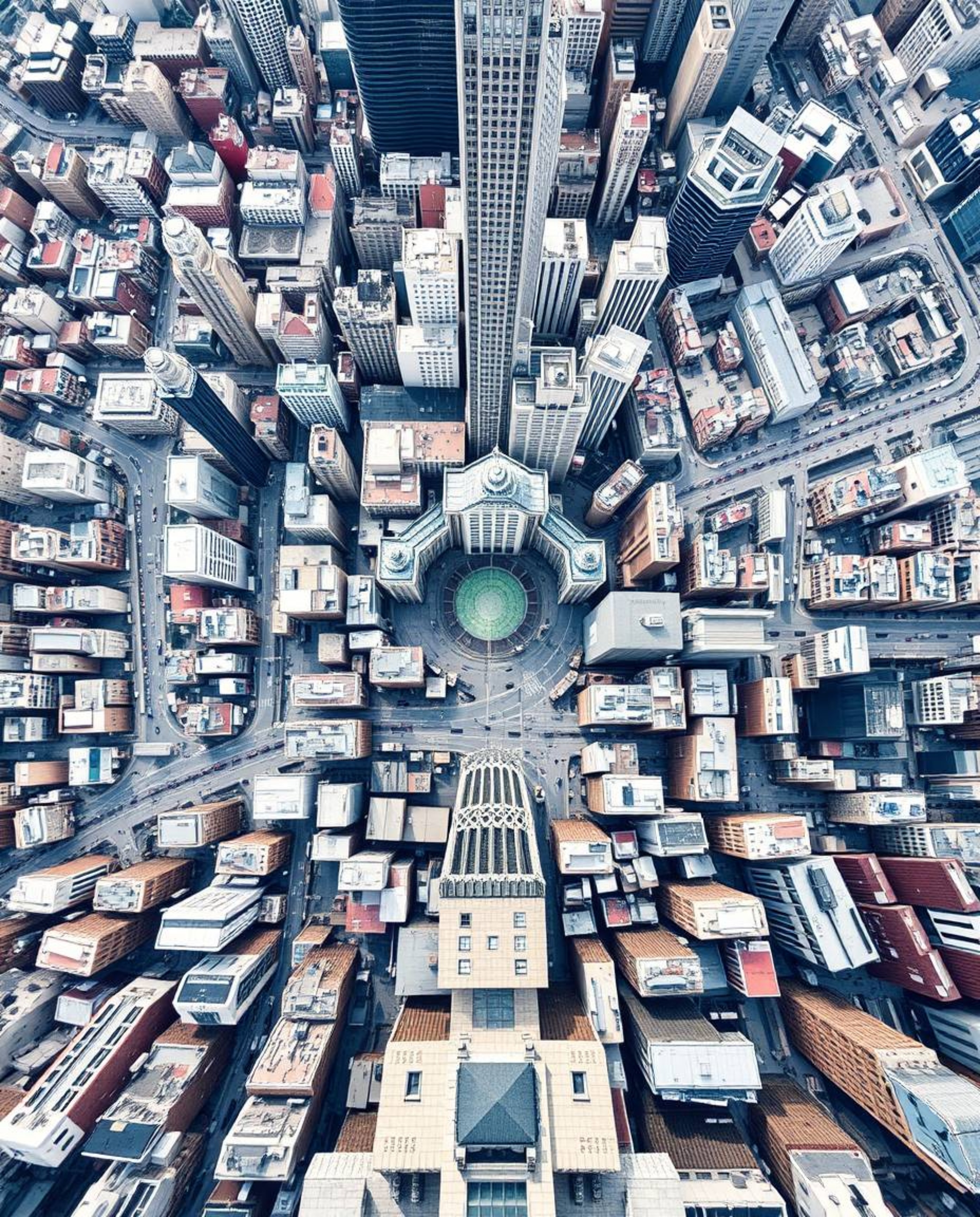 Explore the captivating fusion of art and architecture with these stunning high-angle perspective photographs. Featuring abst