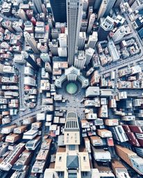 Explore the captivating fusion of art and architecture with these stunning high-angle perspective photographs. Featuring abst