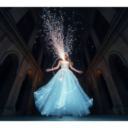Discover stunning architectural photography featuring a fairy godmother emerging from a swirl of sparkles. These images show