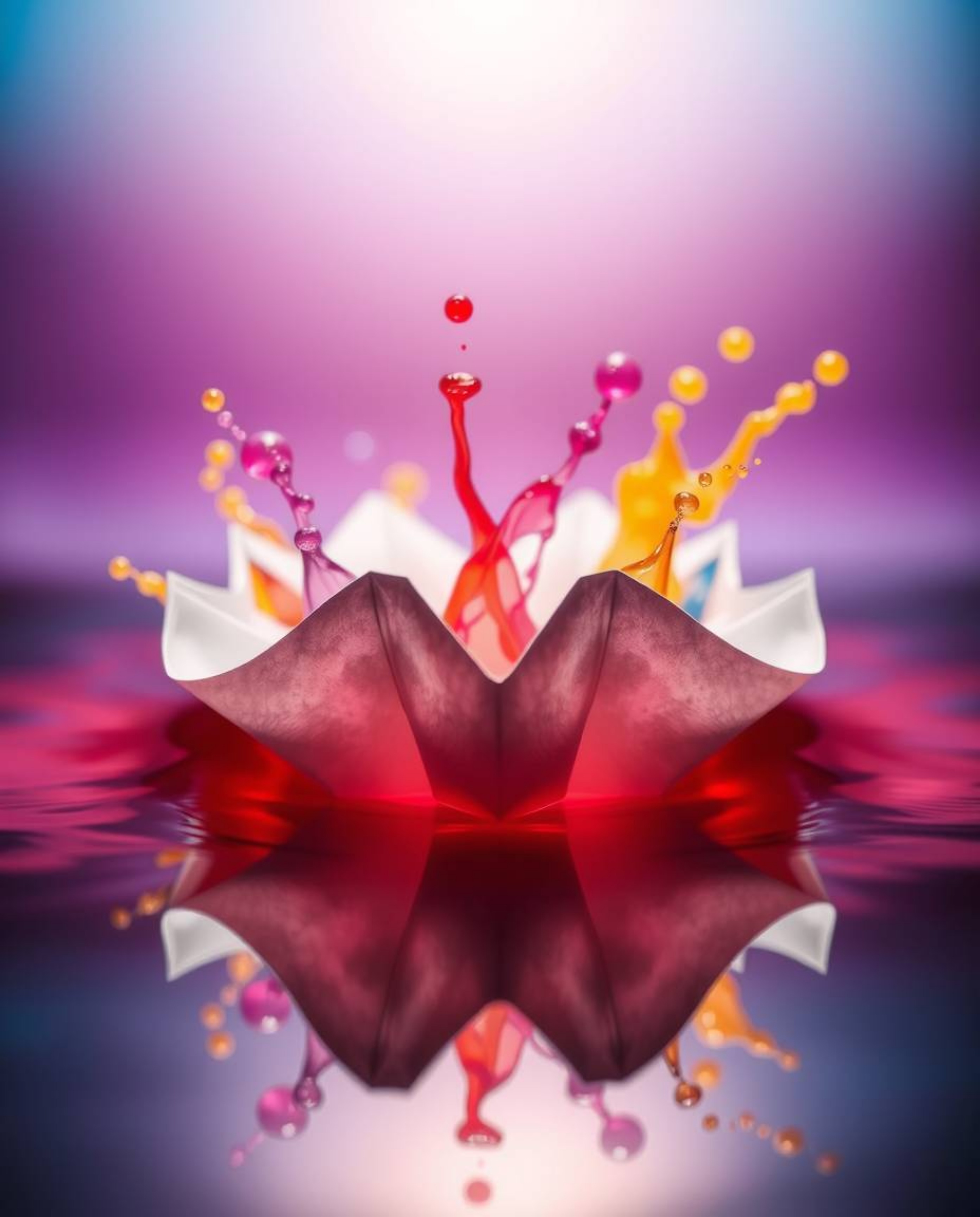 Explore stunning macro photography capturing intricate, origami-style patterns formed by ink in water. Vivid colors explode a