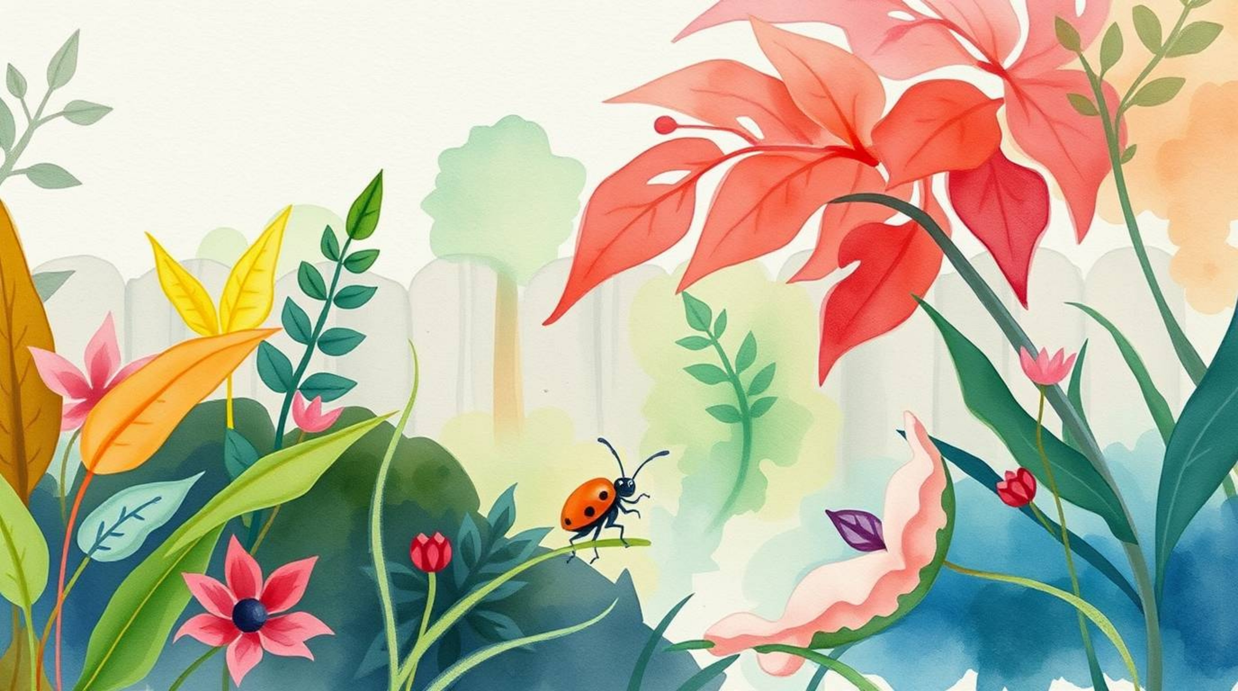 Discover a delicate watercolor painting depicting a miniature hero navigating a vibrant backyard jungle.  The artwork showcas