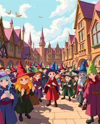 Immerse yourself in a vibrant and magical school brimming with lively young wizards. This captivating scene is rendered in br