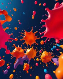 Experience the vibrant energy of abstract 3D art. This surreal digital artwork depicts colorful splash shapes floating in spa