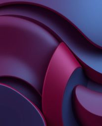 Explore a captivating blend of rich burgundy and deep blue 3D shapes, showcasing a smooth gradient texture within a futuristi