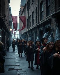 Discover eerie, creepy candid street photography capturing the magical school life of young wizards in urban settings. Exper