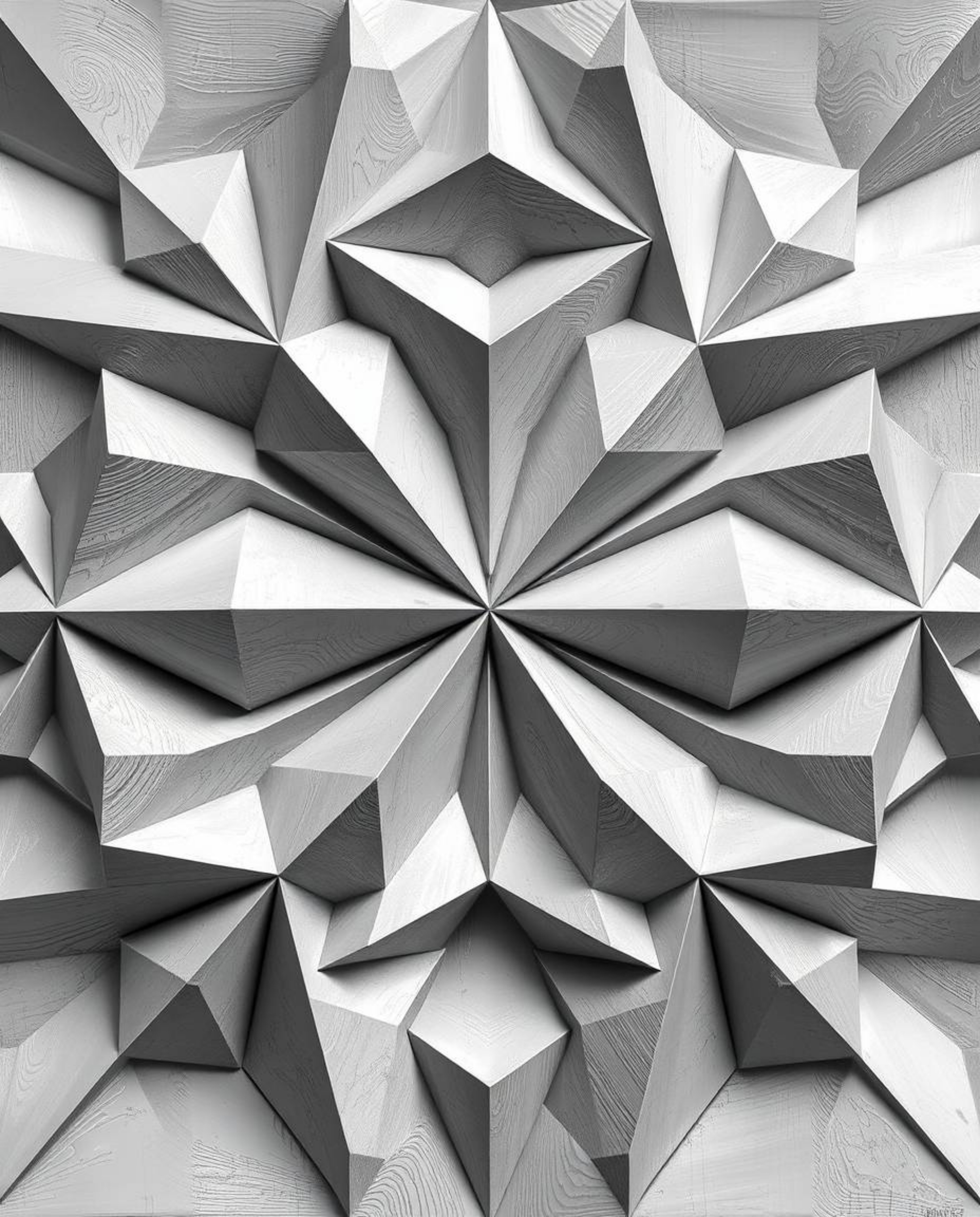 Explore a classic monochrome oil painting style featuring a striking 3D geometric pattern reminiscent of folded paper. This a