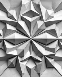 Explore a classic monochrome oil painting style featuring a striking 3D geometric pattern reminiscent of folded paper. This a