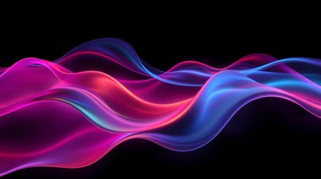 A captivating digital art piece features vibrant neon gradient textures flowing dynamically across a liquid surface.  Rendere