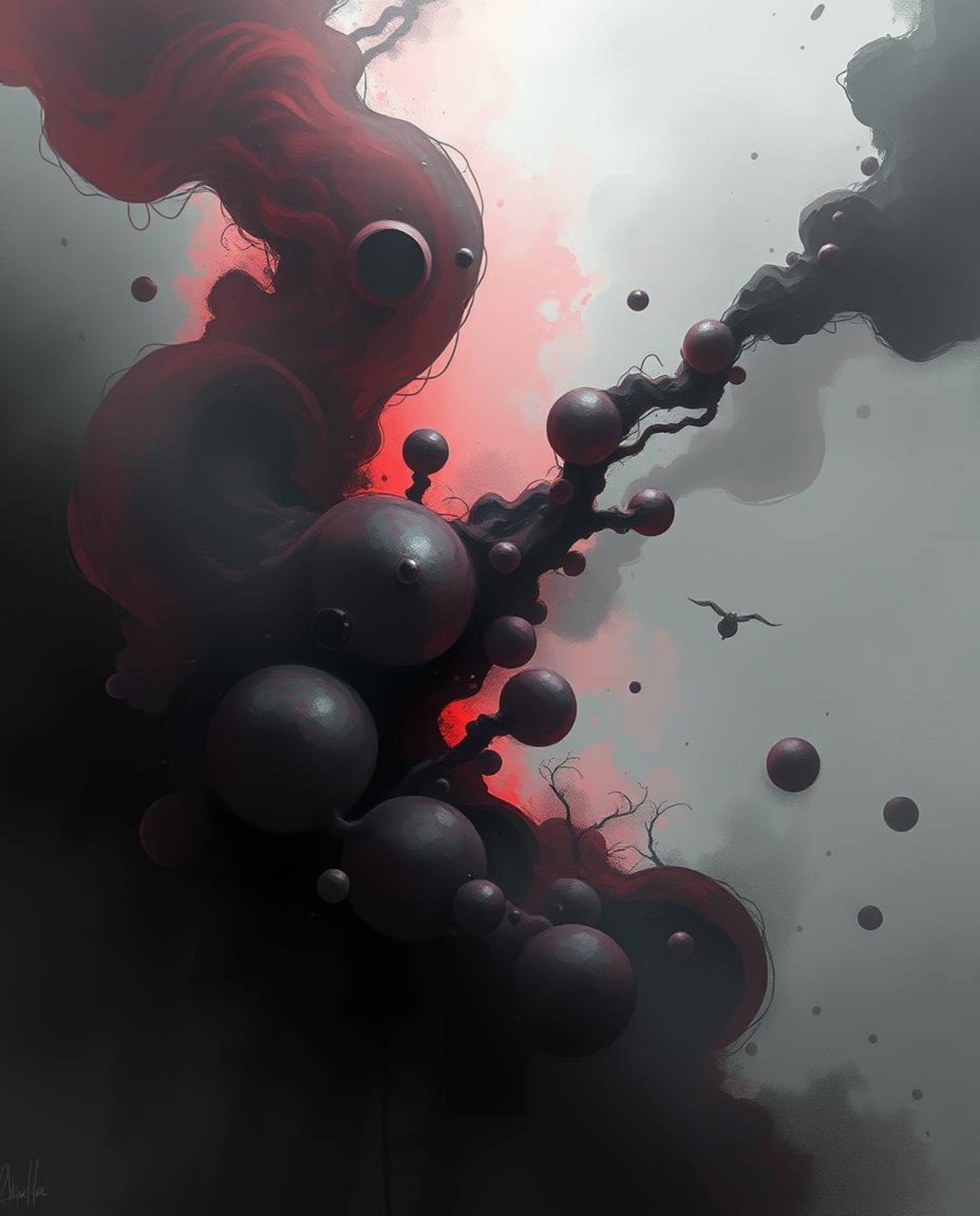 Explore a dynamic digital sketch and 3D render featuring fluid organic blobs in an eerie and creepy atmosphere. This artwork 