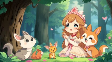 Immerse yourself in a charming isekai world with an adorable princess who captivates forest animals with her enchanting song.