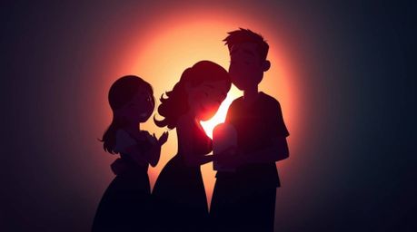 Experience a heartfelt family reunion depicted in a stunning Pixar-style illustration. Silhouetted against a rich, deep teal 