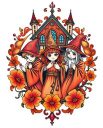 Discover stunning traditional tattoo art prints featuring a magical school filled with young wizards.  These vibrant designs 