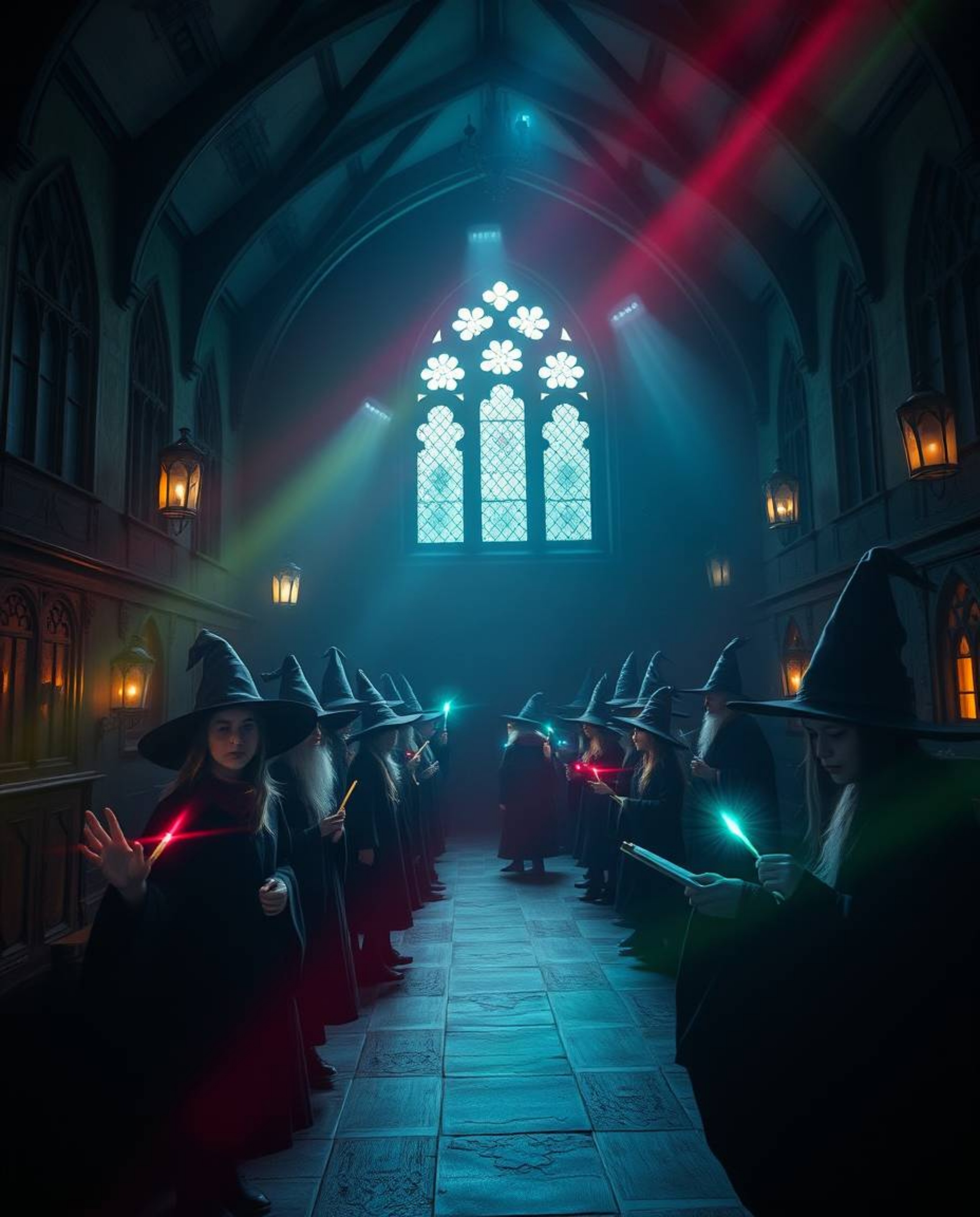 Explore a magical school teeming with young wizards, rendered in dark tones and an unsettling, creepy atmosphere. This visual