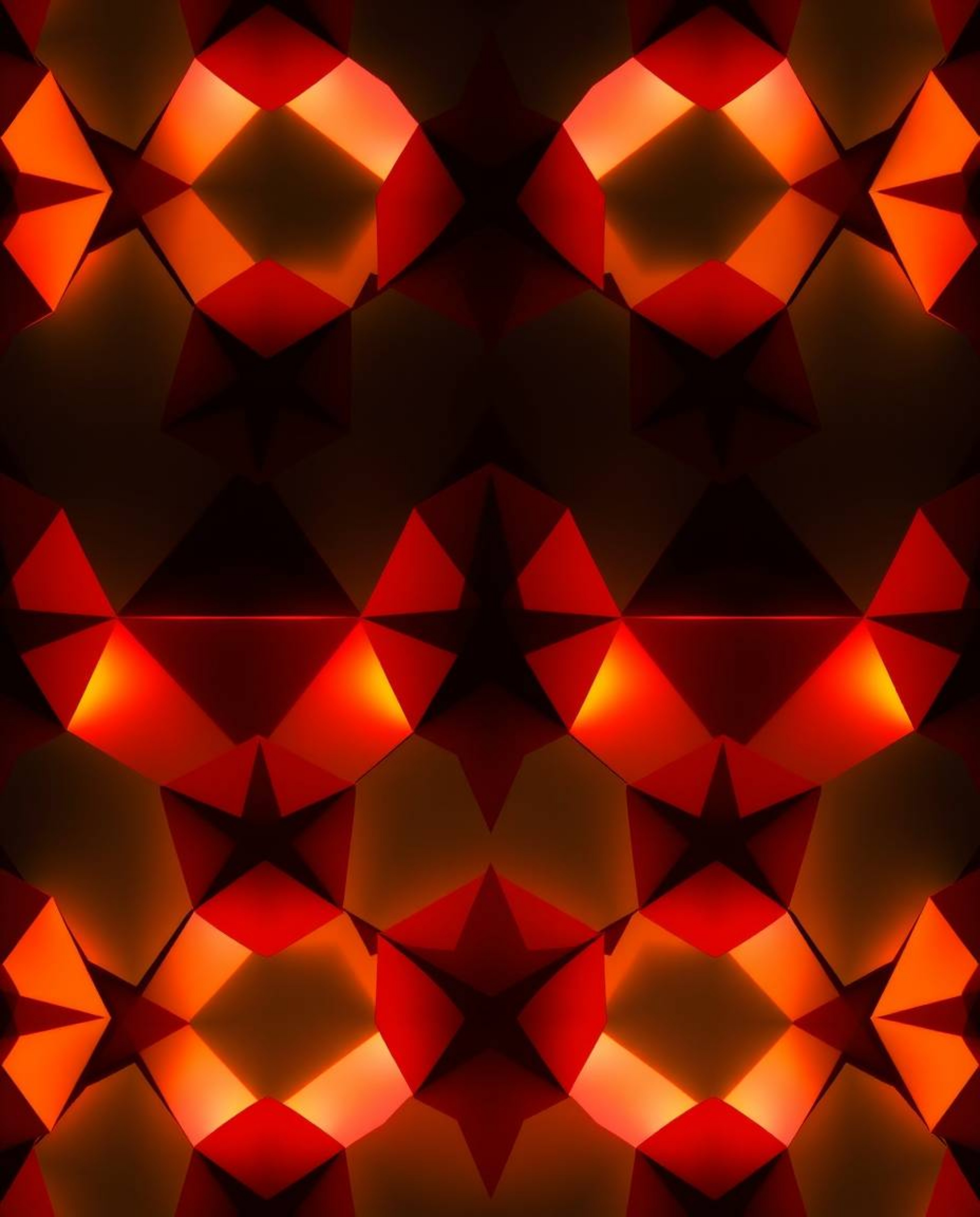 This artwork features a seamless geometric pattern composed of hexagons and triangles, brought to life with a vibrant neon co