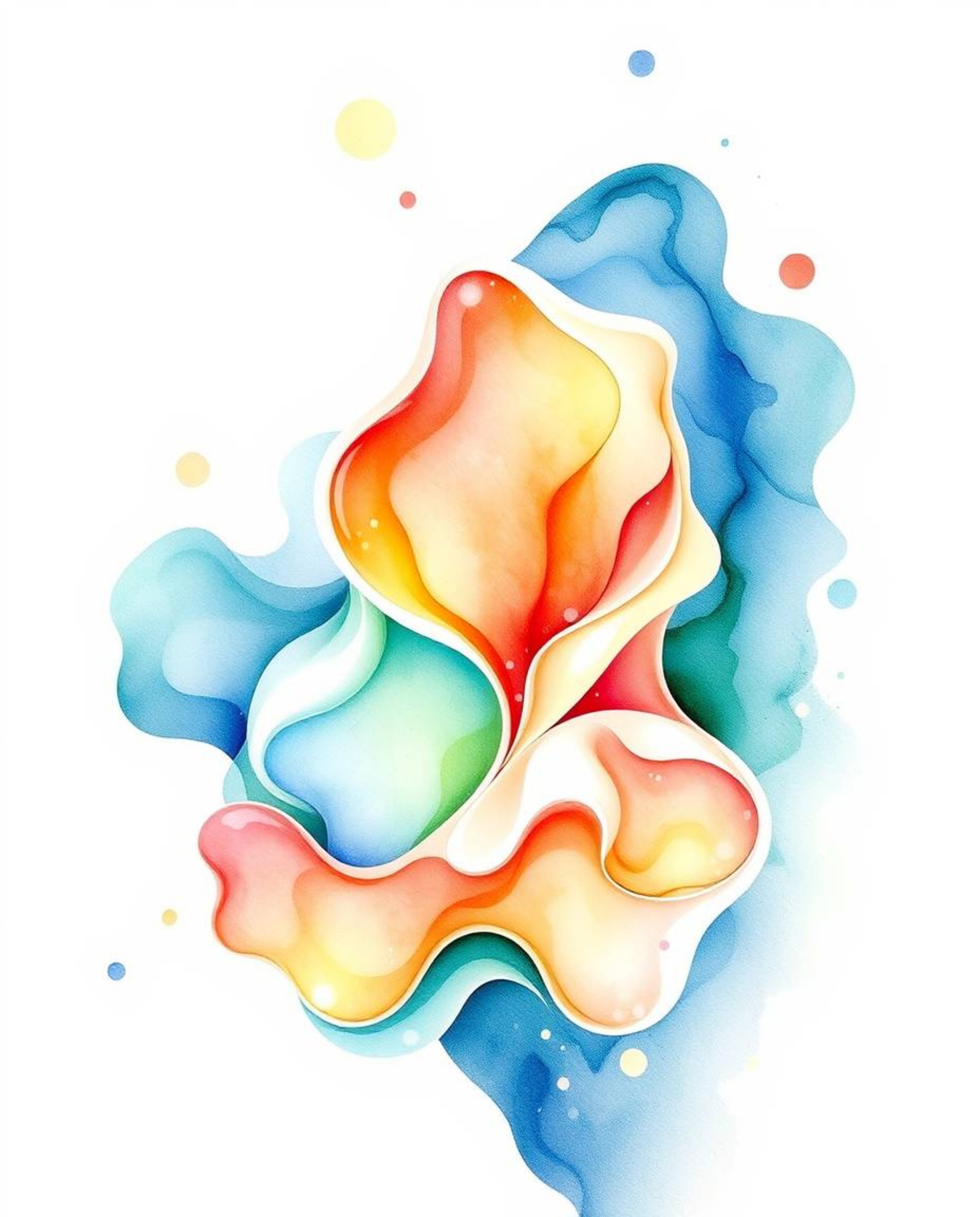 Explore a mesmerizing delicate watercolor painting featuring futuristic 3D fluid shapes with elegant features and glowing edg