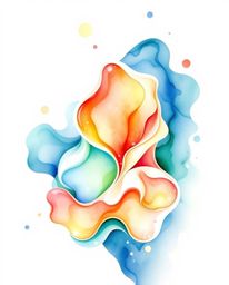 Explore a mesmerizing delicate watercolor painting featuring futuristic 3D fluid shapes with elegant features and glowing edg
