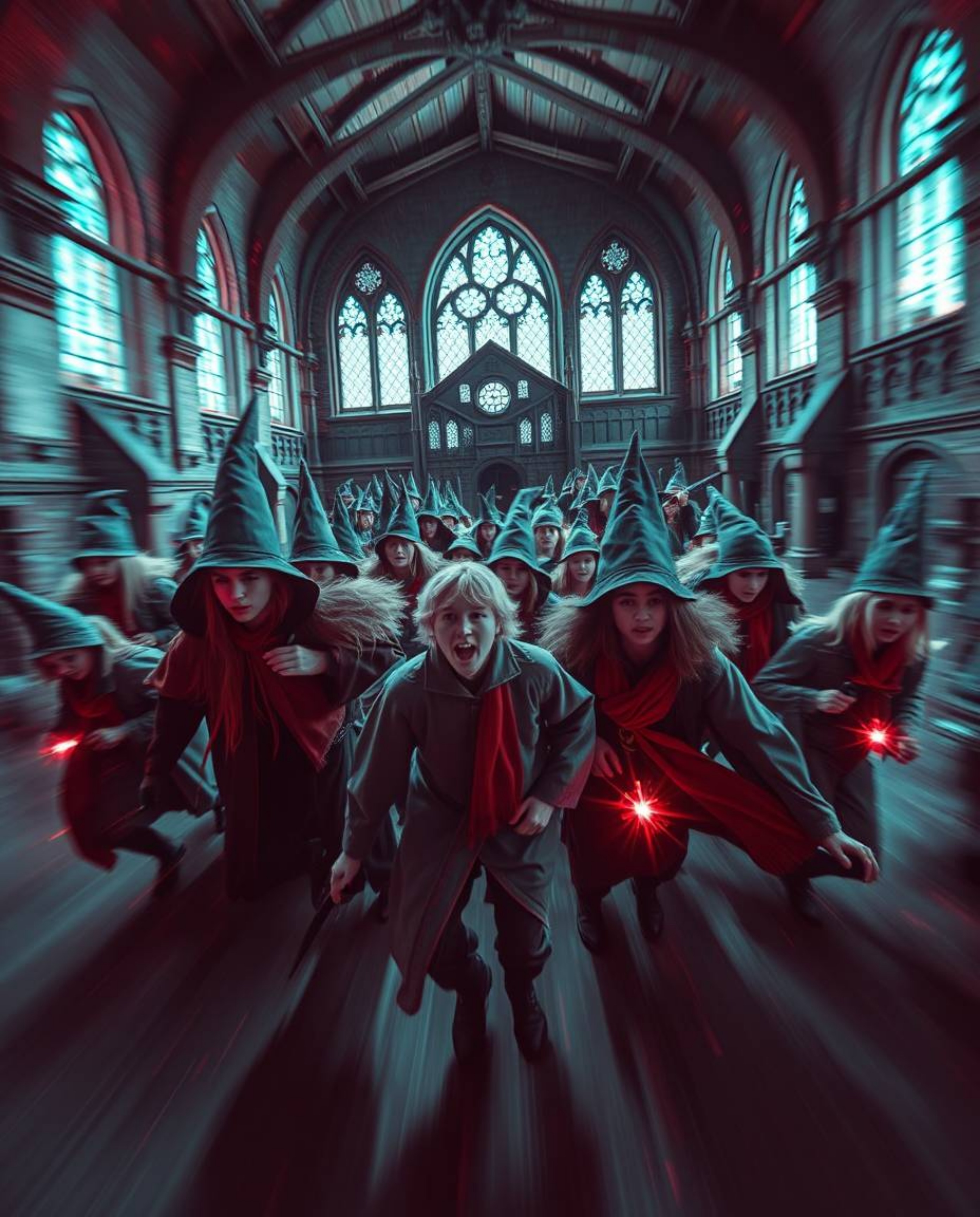 Discover a captivating world of young wizards attending a magical school, dynamically rendered in motion.  Experience surreal