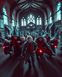 Discover a captivating world of young wizards attending a magical school, dynamically rendered in motion.  Experience surreal